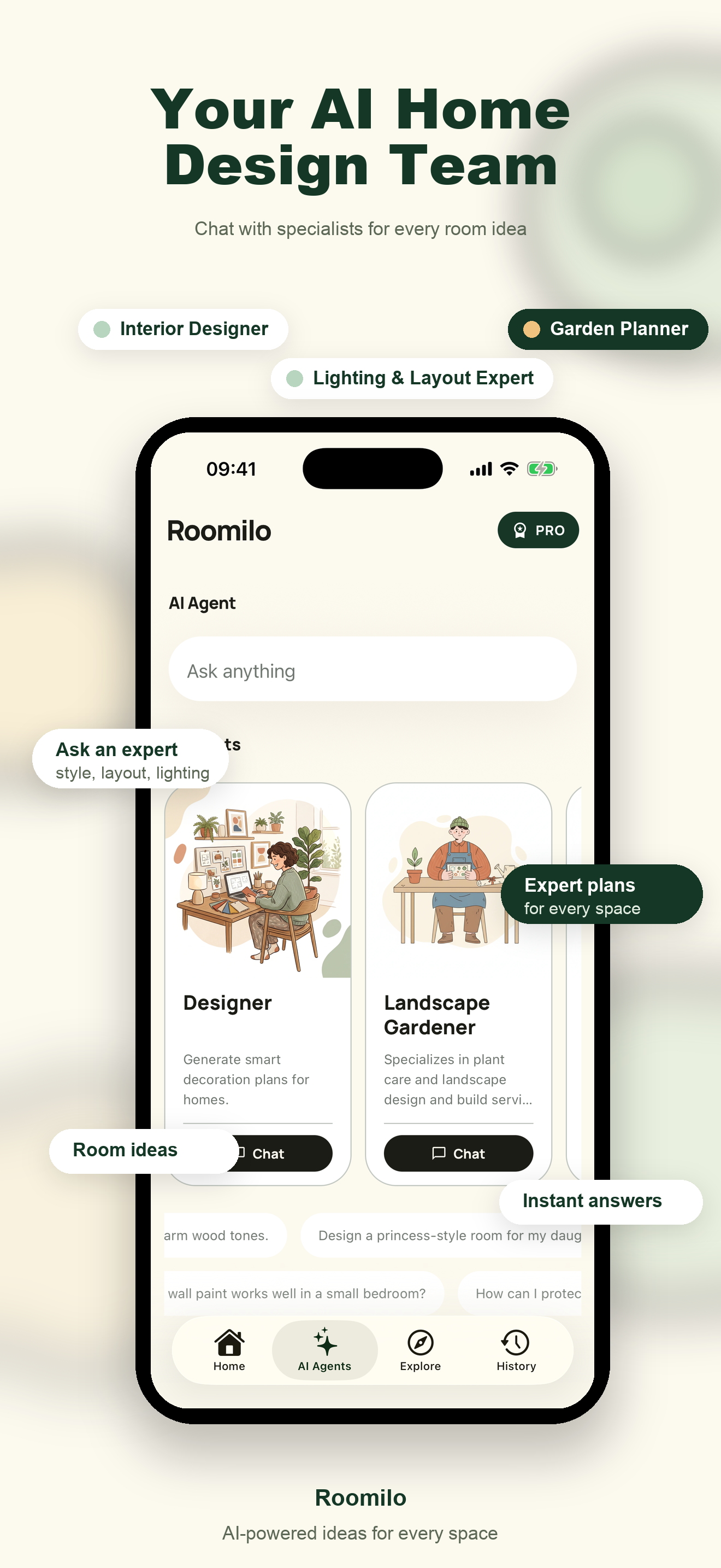 Roomilo AI home design team screenshot
